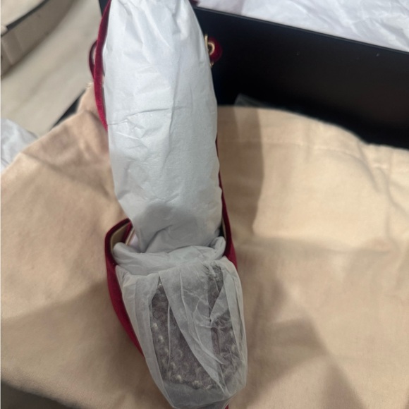 Badgley Mischka Red Velvet Heels with Embellished Buckle - Picture 5 of 7